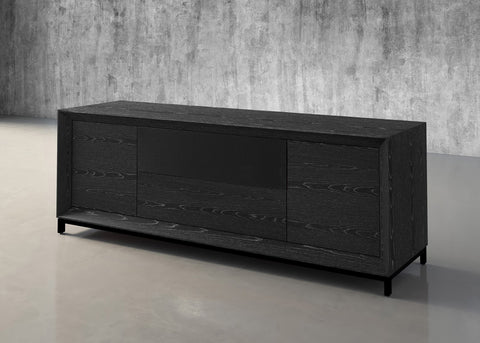 PETER-86" AWESOME OAK MEDIA CONSOLE IN EBONY WITH A SOLID STEEL BASE